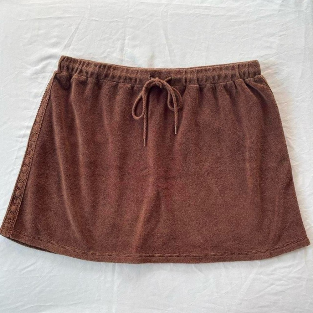 Brown Pull-On Terry Skirt with Drawstring